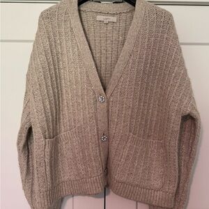 LOFT Tan Ribbed Knit Cardigan Sweater